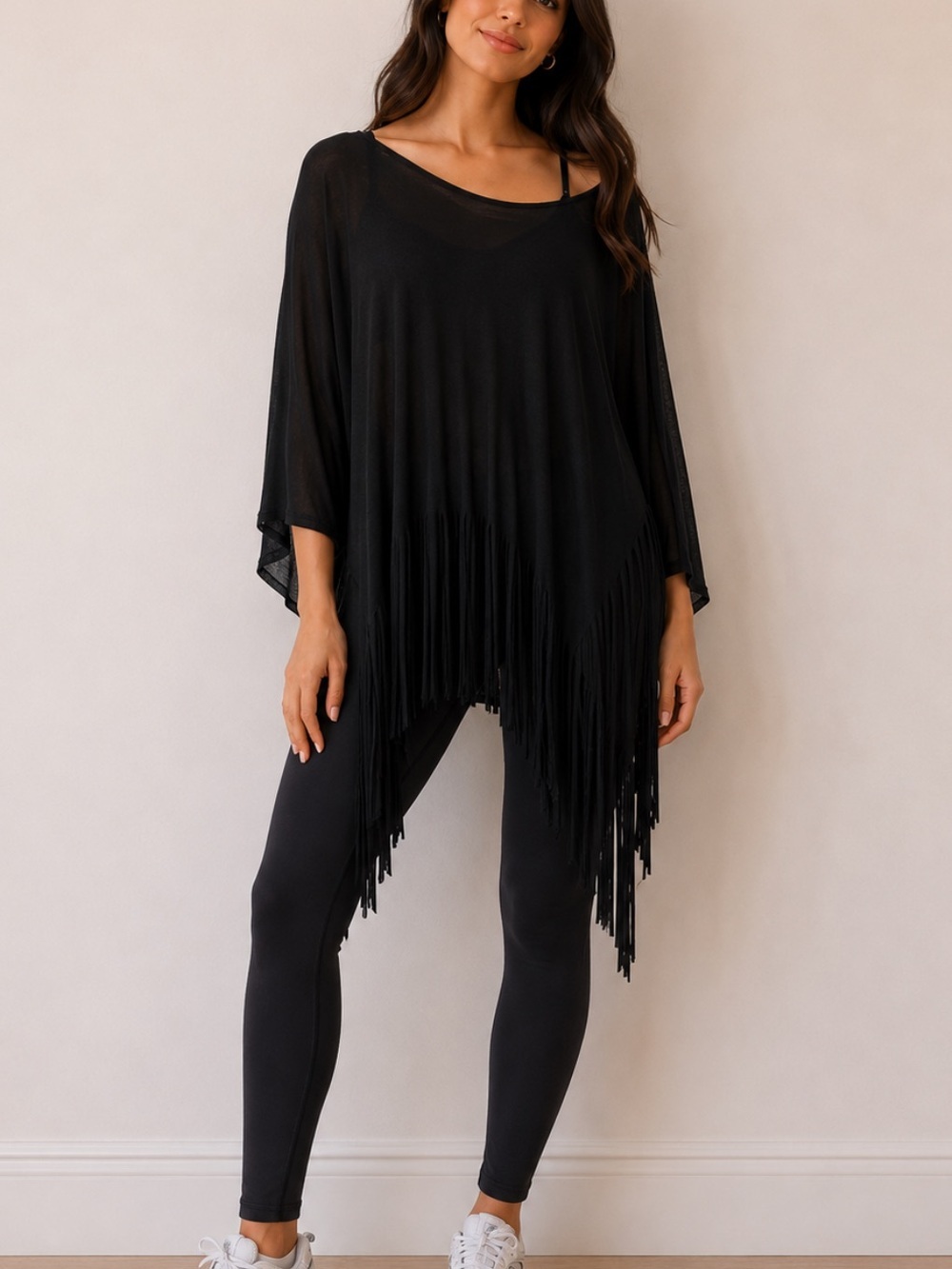 Black Fringe Asymmetric Women's Shirt